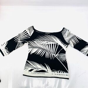 Vintage Cache Crop Sweater Woman Small‎ Black White Floral Print   Classic Retro